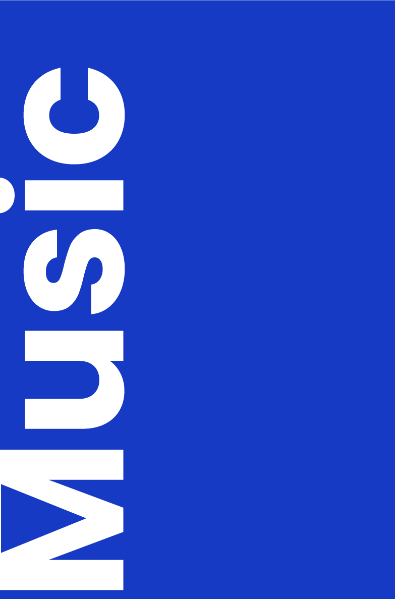 Blue parallax graphic with the word Music.